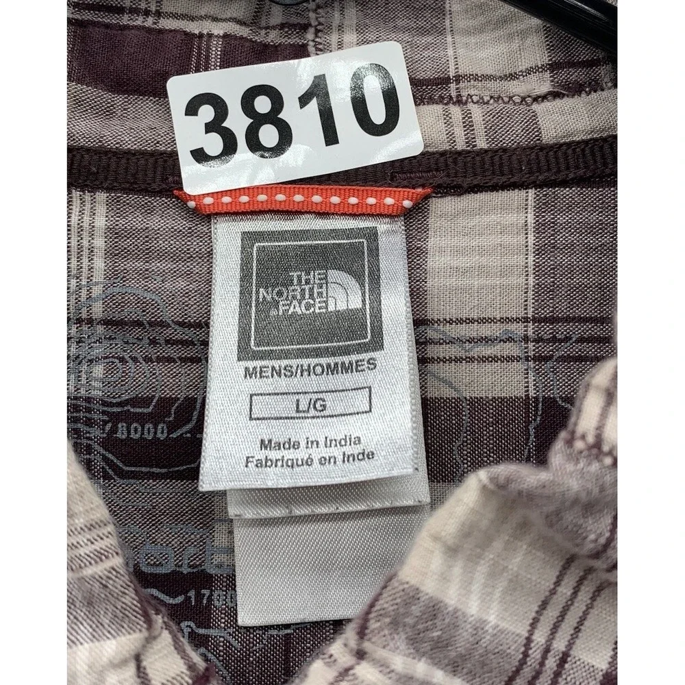The North Face Button Up Shirt Mens Large L Maroon Gray Plaid Hiking Outdoors